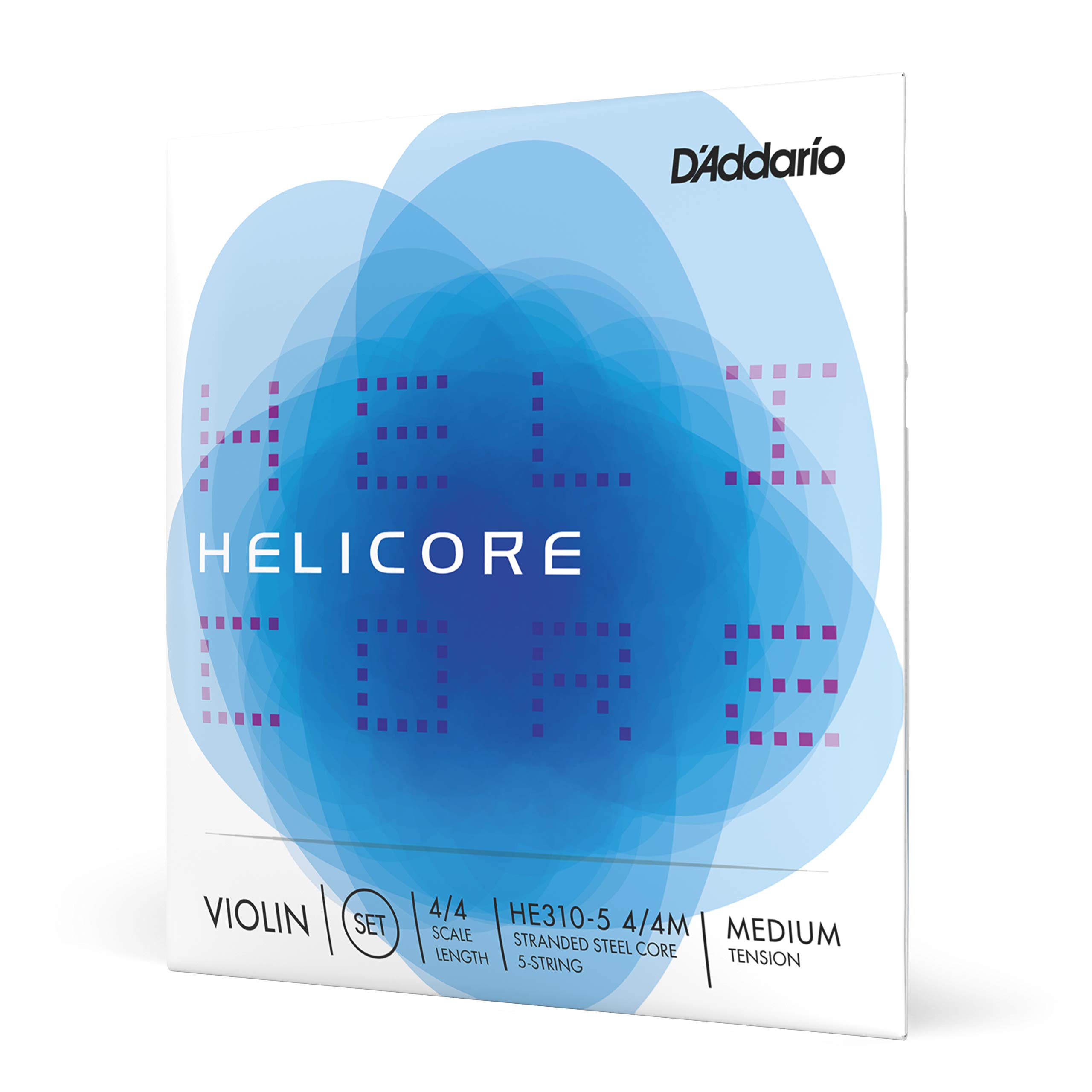 D'Addario Helicore Geigensaiten - Violine Saiten Geige 4/4 - HE310-5-4/4M Violine Saitensatz mehrfach gedrillter Stahlkern 4/4 Medium