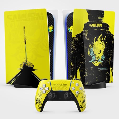 Cyber Punk Style PS5 Sticker, Aufkleber für Playstation 5r, Konsole und Controller, Standard Edition Disc, Skin V (1 Controller)