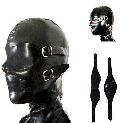 LBYLYH 100% Latex Hood Gummi SM Fetisch Penis Plug Bondage Maske,Schwarz,M