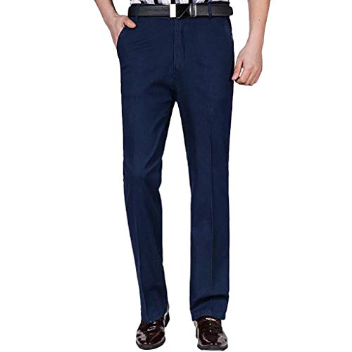 KEERADS Herren Straight Jeans Lässige Businesshose aus Festem Denim Hosen Jeanshose (33W / 36L, Dunkelblau)