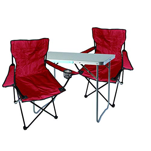 Mojawo 3tlg. Campingmöbel Set Alu 80x60x68cm 1x XL Campingtisch mit Tragegriff + 2 Anglerstühle, Faltstühle Campingstühle rot