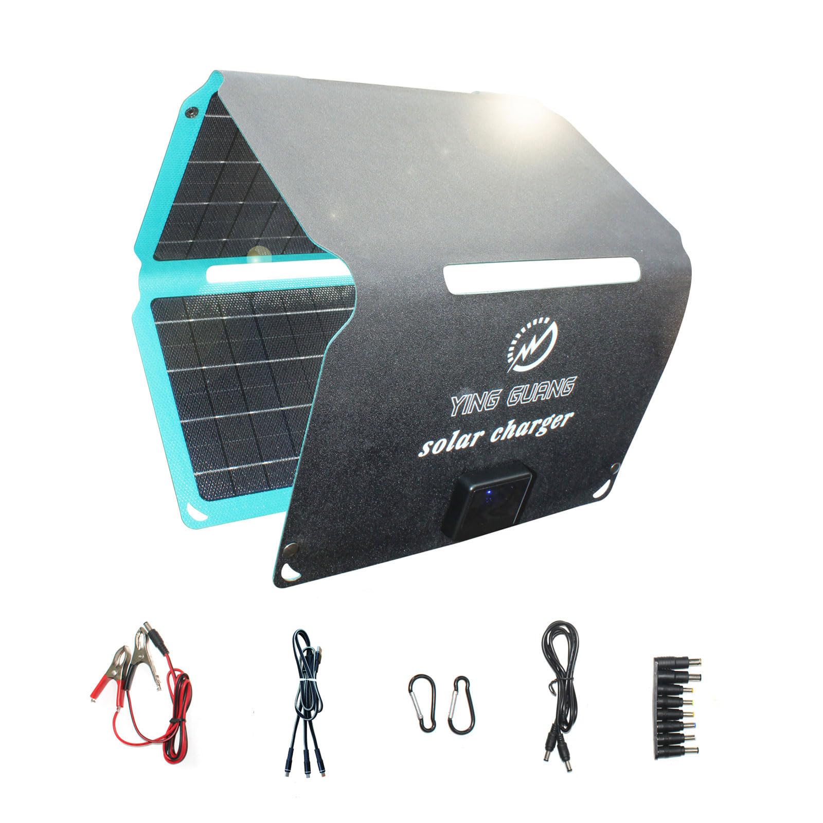 28W Solarpanel, Faltbares Solarpanel-ETFE Monokristallines Solarpanel Ladegerät,Tragbares Solarladegerät mit -Typ-C, DC, USB, 3 Ausgängen für Camping oder Wandern, Kamera, 12-V-Akku, Handy, Laptop