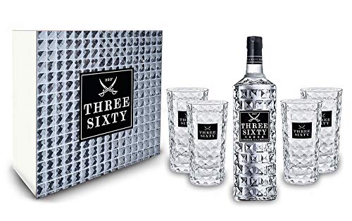 Three Sixty Set / Geschenkset - Three Sixty Vodka 1L (37,5% Vol) + 4x Gläser