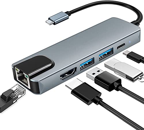 USB C Hub, 5-in-1 USB C auf 4K HDMI, USB C Multiport Adapter mit Ethernet Port, 100W Power Delivery PD Typ C Ladeanschluss, USB 3.0 & 2.0 Ports Adapter kompatibel für MacBook Pro, XPS, USB C Geräte