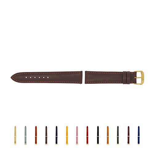 SELVA Uhrenarmband, 14-24 mm, Leder, zum Wechseln, Ersatzarmband für Smartwatch, Made in Germany, Größe:24 mm, Farbe:Mokka mit Goldener Schließe