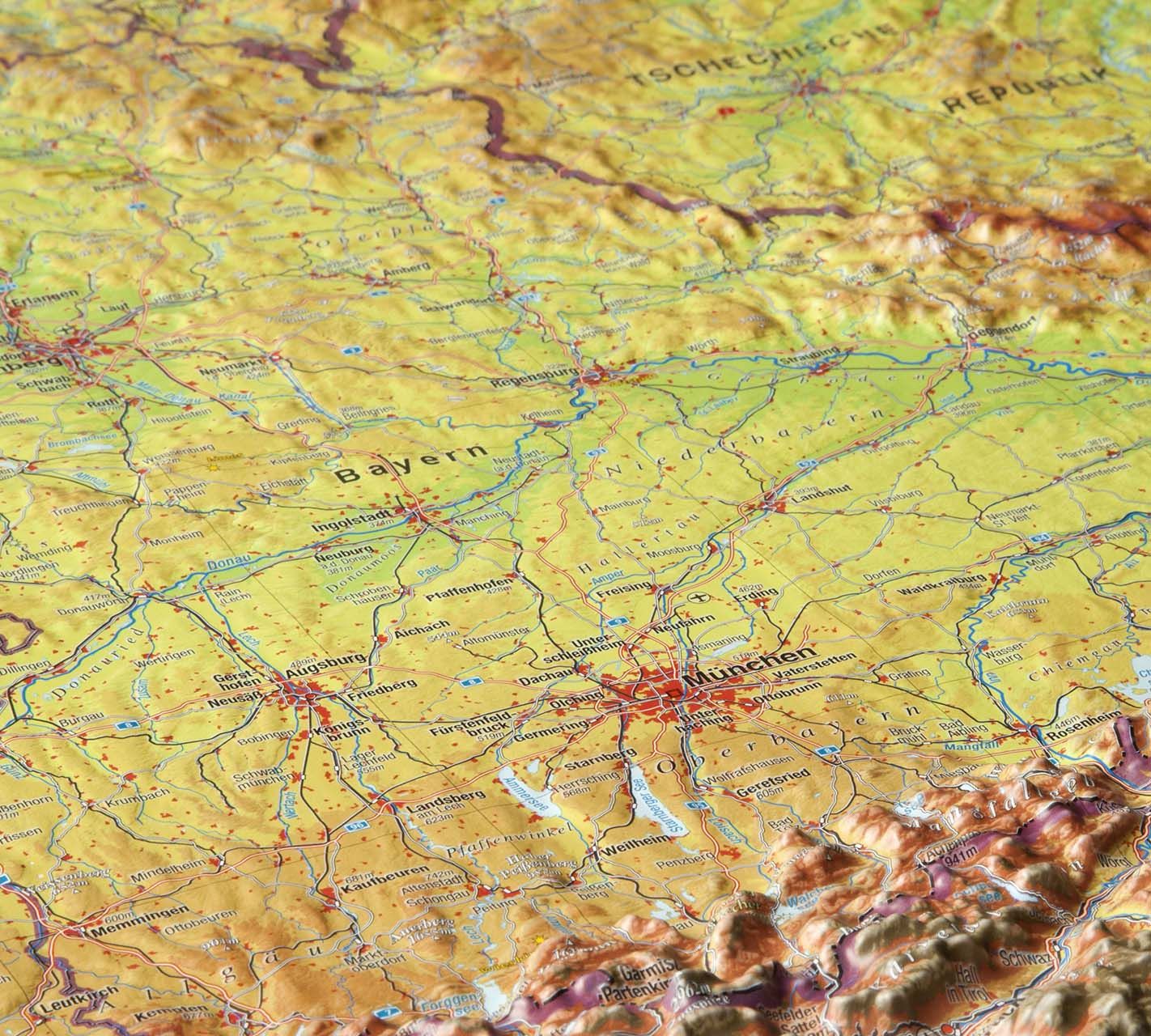 3D Relief-Landkarte DEUTSCHLAND mit Rahmen - groß 2