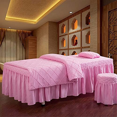 BOCbco 4-Piece Salon Massage Table Sheets ?Massage Bed Set, Solid Color Massage Table Skirt Beauty Facial Bed Blinen Valance Sheet Cover/Rosa/Square Head 70 * 190Cm