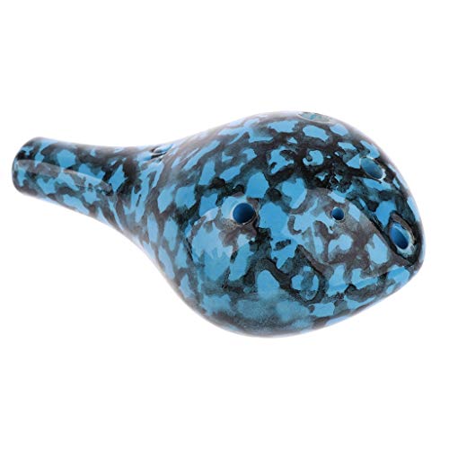 PacuM Handgefertigte 6 Löcher Alto C Glasur Keramik Ocarina Neuheit Blasinstrument Handwerk Souvenir Geschenk (Farbe: Blau)
