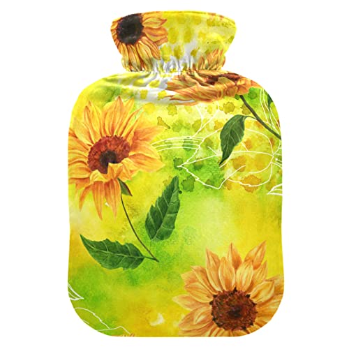 YOUJUNER Wärmflasche mit Weinlese-Sonnenblume Bezug, Groß 2 Liter Heißwasserbeutel Heißwasserbeutel Bettflasche