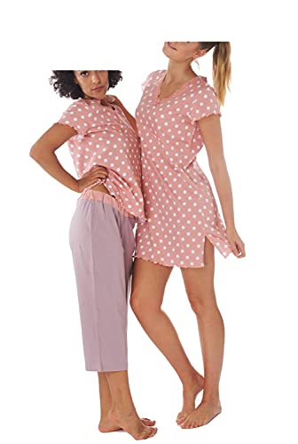 Damen Kurzarm Bermuda Pyjama Schlafanzug Baumwolle DW880 36/38