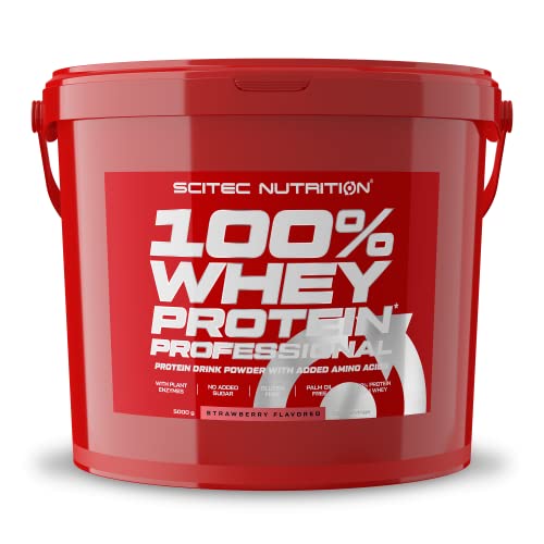 Scitec Nutrition 100% Whey Protein Professional mit extra zusätzlichen Aminosäuren und Verdauungsenzymen, 5 kg, Erdbeere