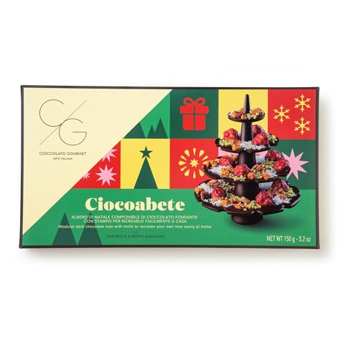 CG CiocoAbete, Zusammensetzbarer Baum aus Dunkler Schokolade, Schokoladen-Figur Verziert mit Karamellisierten Haselnüssen und Trockenfrüchten, Schokoladenbaum zu Weihnachten, 150 Gramm