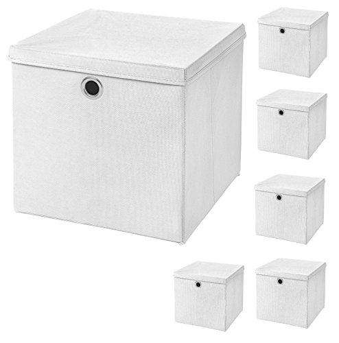 StickandShine 6er Set Weiß Faltbox 28 x 28 x 28 cm Aufbewahrungsbox faltbar mit Deckel