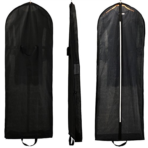 HIMRY [3er St. Atmungsaktiver Faltbare Kleidersack Schutzhülle, ca. 149 cm, Zwei Taschen für Zubehörteile, für Kleider Abendkleider Anzüge Mäntel, Reissverschluss, 3X Set Schwarz, KXB107 Black-3x