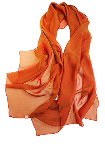 prettystern Damen 200cm 2-farbige Seiden-taft Langer Seiden-Schal Golden-orange Nr.43