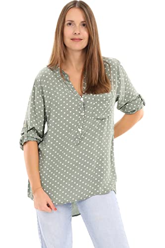 Malito Damen Bluse mit Punkten | Tunika mit ¾ Armen | Blusenshirt auch Langarm tragbar | Elegant - Shirt 3419 (Oliv)