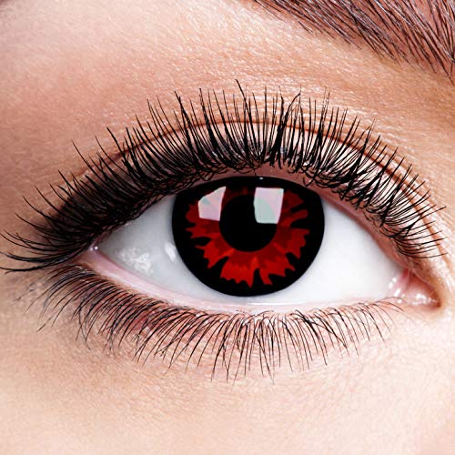 Farbige Kontaktlinsen ohne Stärke Volturi Rot Schwarz Rand Motiv Linsen Halloween Karneval Fasching Cosplay Schwarze Augen Vampir Black Red Devil Zombie 0 dpt