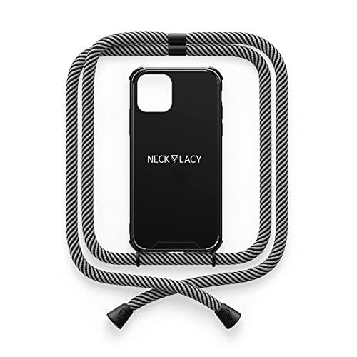 NECKLACY® - Die Premium Handykette für Apple iPhone 13 in Black Glow in The Dark | Schwarze Handyhülle mit hochwertiger Kordel zum Umhängen - Smartphone Crossbody Case