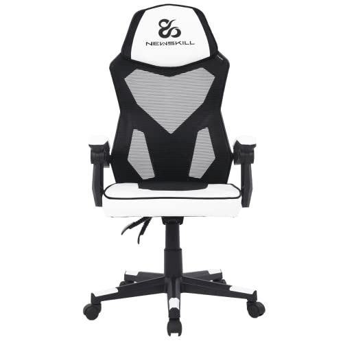 Newskill Gaming Chair Eros Atmungsaktiver Stoff, Netzrückenlehne, Schreibtischstuhl, Höhenverstellbar, Feste Armlehnen, Ergonomisch, Integrierte Kopfstütze, Bis zu 150kg, Farbe weiß
