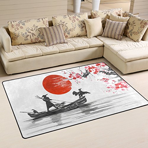 Use7 Japanische Malerei Mountain Boat Cherry Blossom Area Teppich Teppiche rutschfeste Bodenmatte Fußmatten Wohnzimmer Schlafzimmer 100 x 150 cm