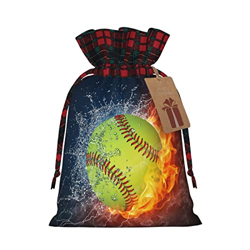 10 Stück Weihnachts-Geschenktüten Orange Softball Baseball auf Feuer und Wasser Kordelzug Geschenktüten für Weihnachten Xmas Geschenk Verpackung Beutel, Urlaub Geburtstag Party