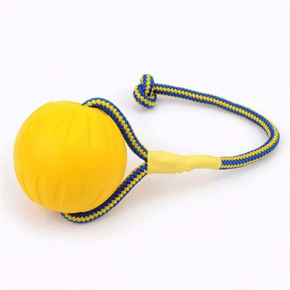 THREESS Gelbe Kugel Zähne unzerstörbar Biss Gummi Welpe lustige Trainingsball Kauspielzeug Spielen solide mit Tragseil Haustier Hund, gelb, 7cm