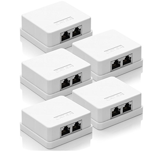 deleyCON 5x CAT 6a Netzwerkdose 2x RJ45 Buchse FTP geschirmt Aufputz Montage 10 Gbit Ethernet Netzwerk LAN Dose RAL 9003 Weiß