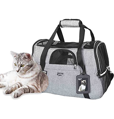 ABISTAB Hundebox faltbar Transportbox Hunde und Katze Transporttasche für Auto- und Flugreisen geeignet Tragetasche bis 7kg mit ID-Tag und zusätzlichen Tragegurten, 48 x 33 x 25,5cm