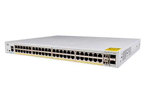 Cisco Catalyst 1000-48P-4X-L Switch – gemanaged – 24 x 10/100/1000 (PoE+) + 24 x 10/100/1000 + 4 x SFP+ 10 GB (montierbare Verbindung) – Rackmount – PoE+ (370 W)