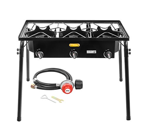 Concord Cookware Triple Burner Outdoor Stand Stove Cooker W/ Regulator Brewing Supply Black