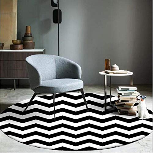 Runder Teppich Moderne stilvolle Schwarz-Weiß-Wellenlinien, für Wohnzimmer Schlafzimmer Garderobe Stuhlmatte Kinderzimmer Soft Washable-Durchmesser 140CM