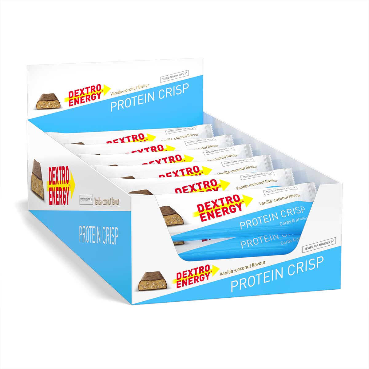 DEXTRO ENERGY PROTEIN CRISP VANILLA COCO - 24x50g (24er Pack) - Audauer Protein Bar mit 3:1 Verhältnis von Kohlenhydraten und Protein, Eiweißriegel für Workout und Regeneration, Glutenfrei