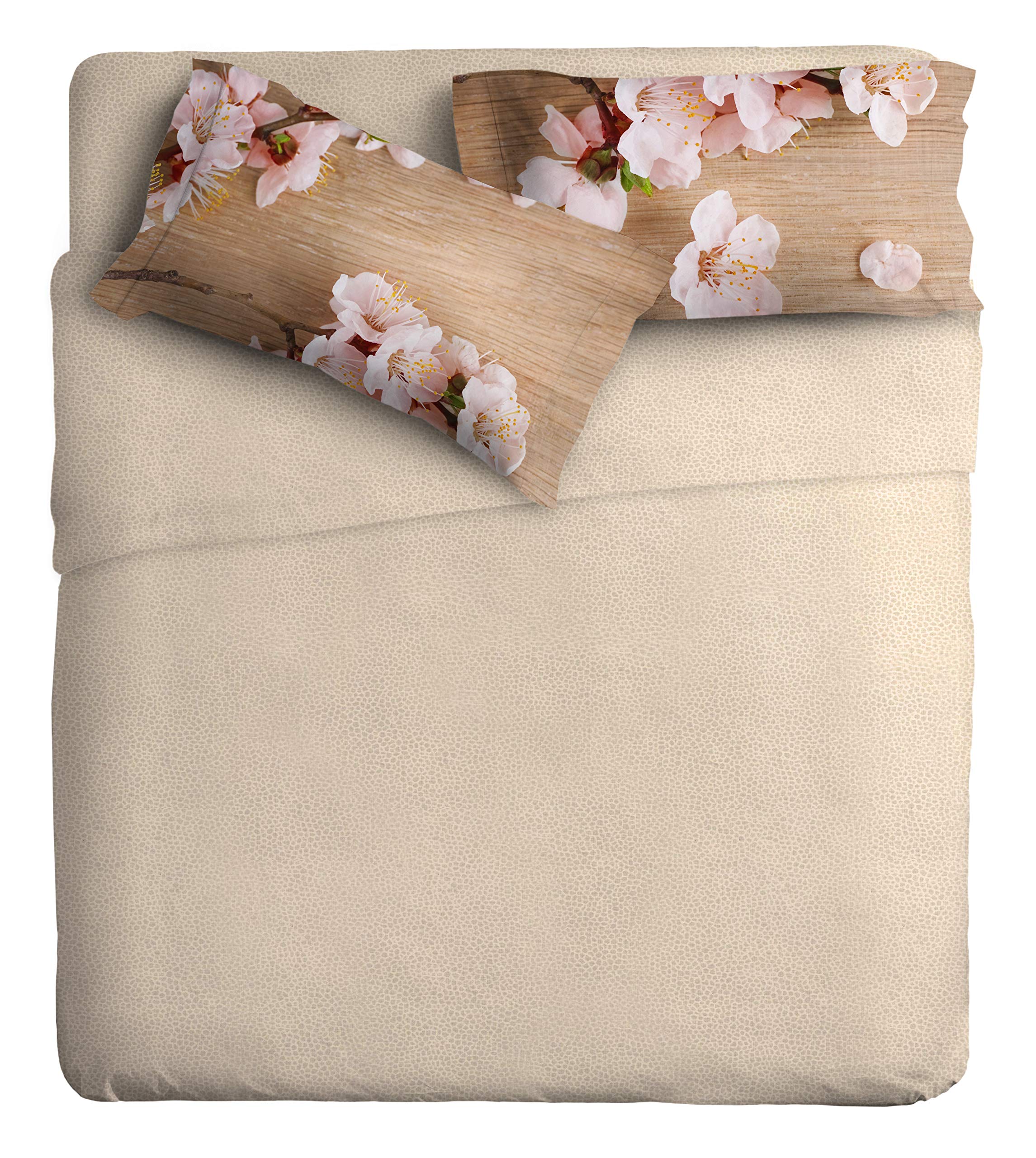 Ipersan Kirschblüten komplett Fotografie Fine-Art, Organischer Baumwolle, Beige-Rosa, Doppelbett