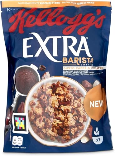 6x Kellogg's Extra Barista Edition Müsli mit ganzem Hafer zum Kaffeegeschmack mit Mandelflocken und Schokolade 350g