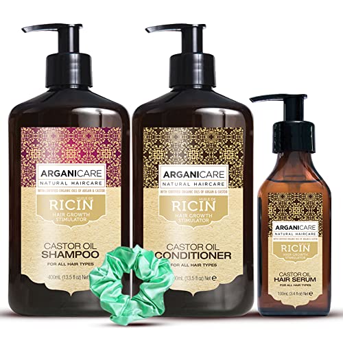 ARGANICARE - Rizinus-Shampoo 400 ml – Conditioner 400 ml + 1 Haargummi in zufälliger Farbe