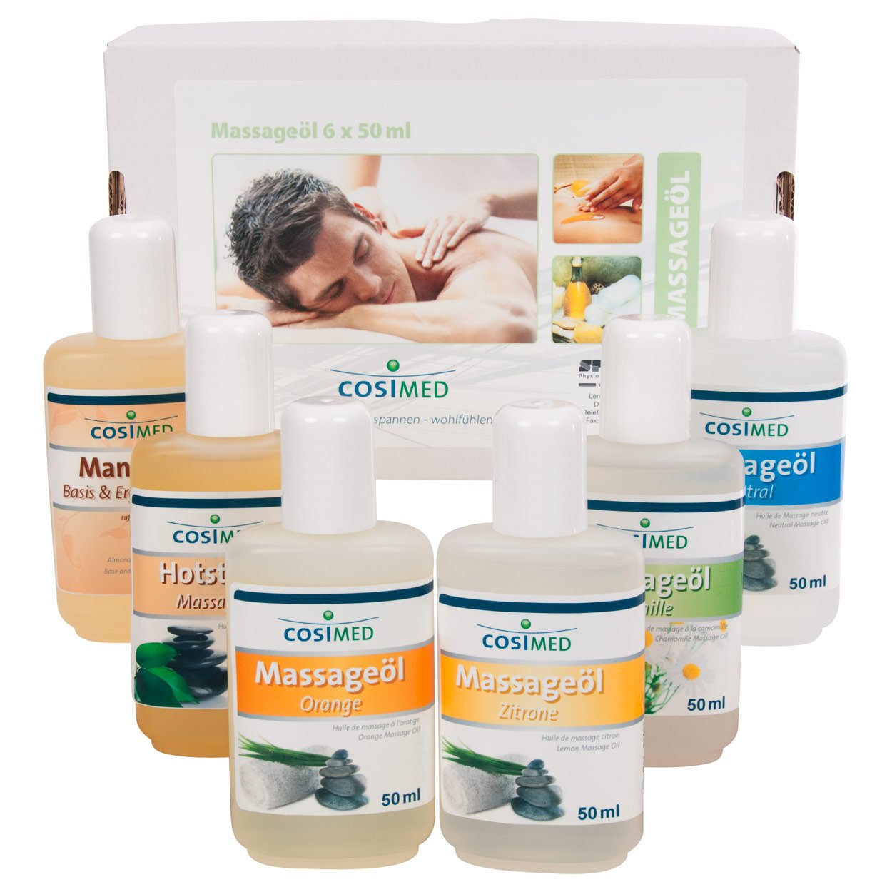 Probierset Massageöl, Massage Öl, Massageöle, Physiotherapie 6 Flaschen à 50 ml