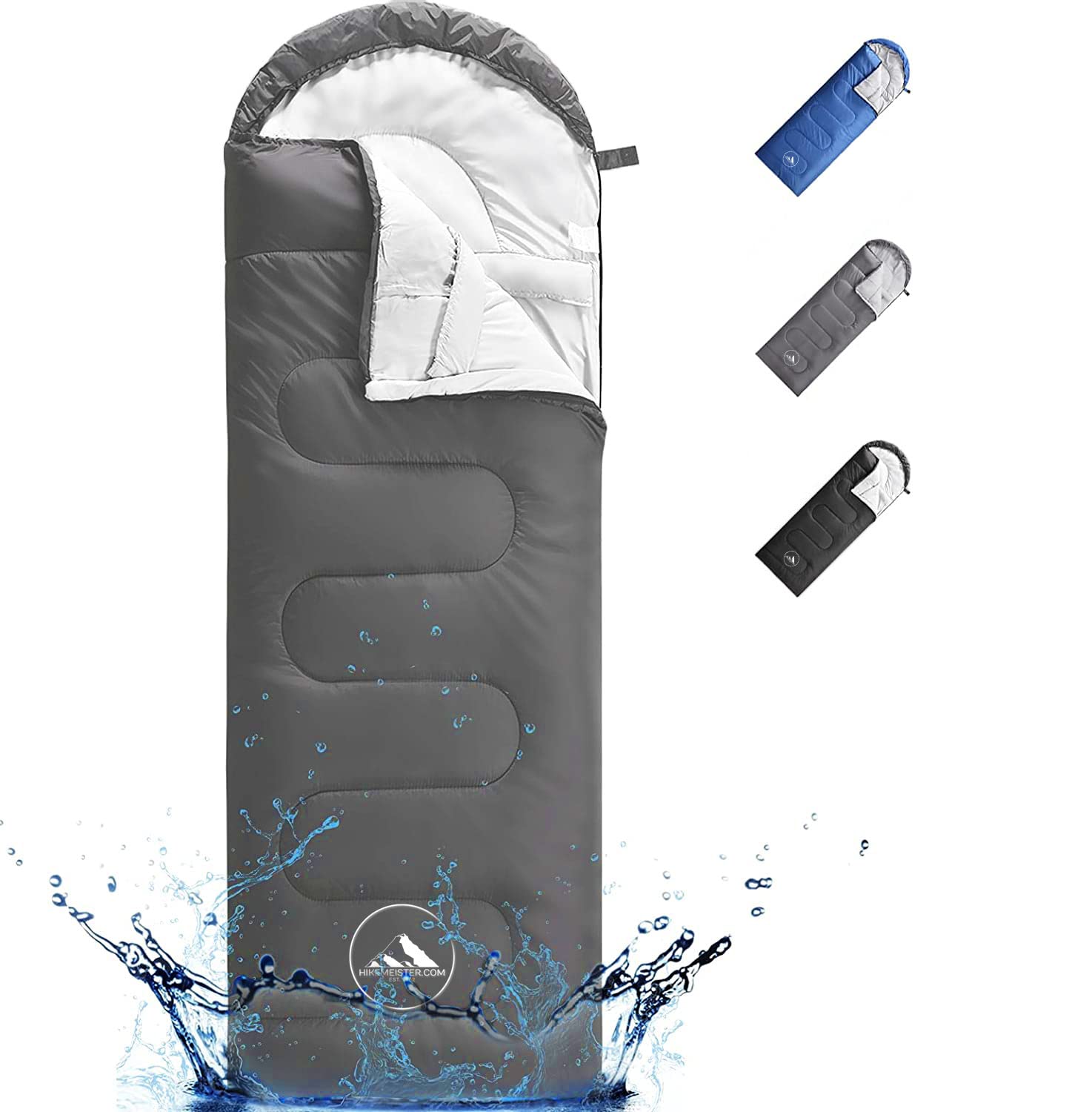 Hikemeister® Mumien Schlafsack Deckenschlafsack mit Kopfteil 220x75 cm 950 g, Farbe:Anthrazit