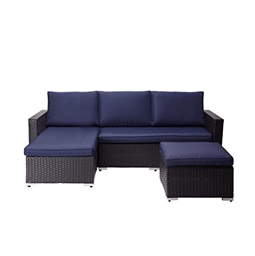 Peaktop Piece Patio Sectional Sofa Teamson Home – 3-teiliges Terrassensofa-Set, Blau, One Size