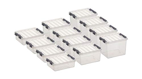 Aufbewahrungsbox - Set 12-teilig, je 4 Stück 1 - 2 - und 3 Liter Boxen, 1 Liter: 20 x 15 x 6 cm / 2 Liter: 20 x 15 x 10 cm / 3 Liter: 20 x 15 x 14 cm