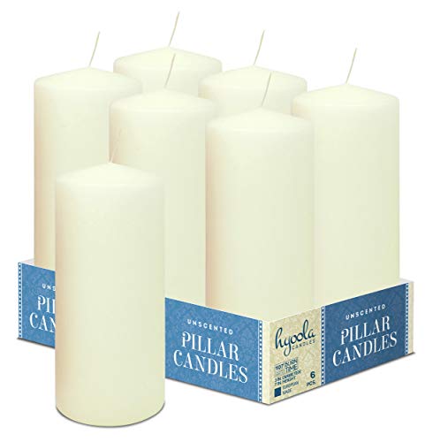 Hyoola Elfenbeinfarbene Stumpenkerzen 7,5 x 17,5 cm - Unparfümierte Stumpenkerzen Groß - 6er-Pack - Kerzen Lange Brenndauer Hergestellt in EU