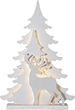 LED Weihnachtsdeko Grandy von Star Trading, Weihnachtsmotive für innen und außen aus Holz in Weiß, Tanne und Hirsch, mit Kabel, Höhe: 70 cm, IP44