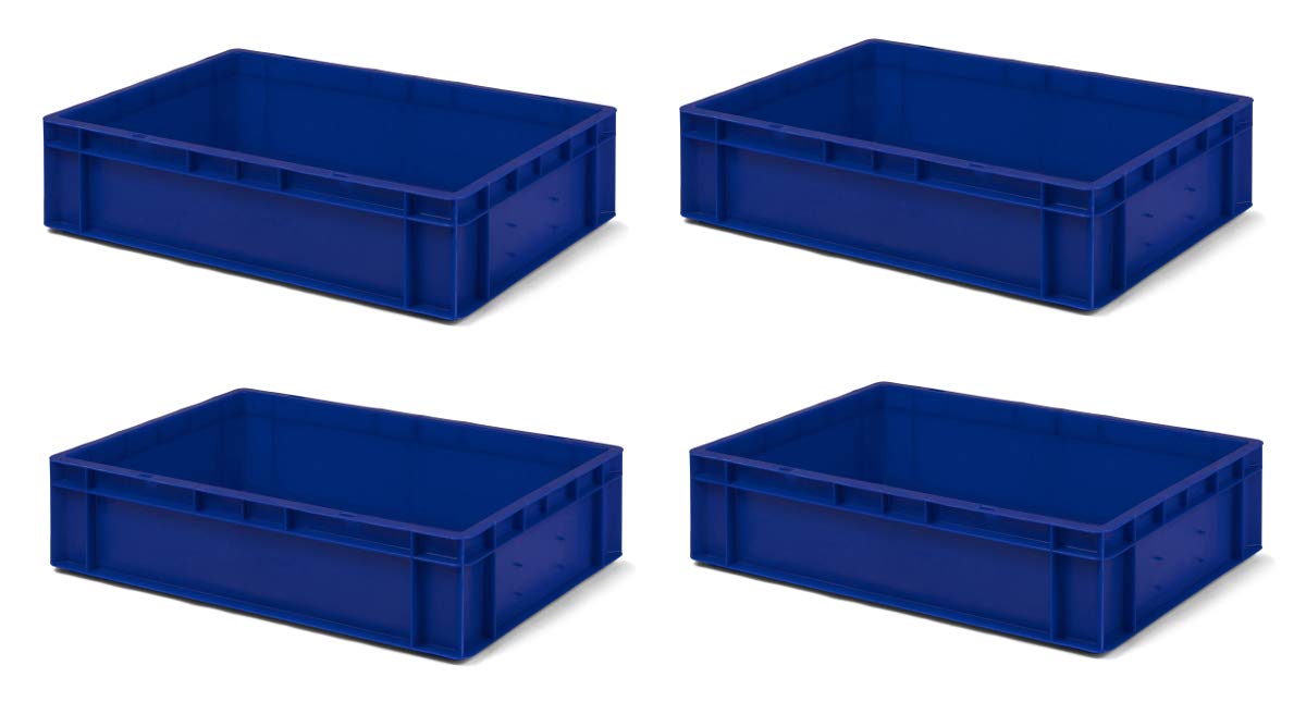 4 Stk. Transport-Stapelkasten TK614-0, blau, 600x400x145 mm (LxBxH), aus PP, Volumen: 26 Liter, Traglast: 45 kg, lebensmittelecht, hochwertige Industriequalität