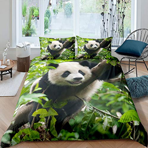 Loussiesd 3D Panda Drucken Bettwäsche Kinder 135x200cm Panda Bettbezug Set für Mädchen Jungen Süßes Tier Muster Betten Set Grün Schwarz Decor Mikrofaser Bettwäsche mit Reißverschluss
