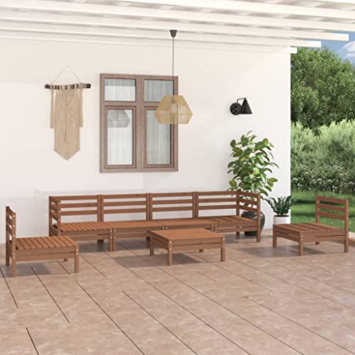 ZQQLVOO Gartenlounge Balkonmöbel Kleiner Balkon Gartensofa 7-TLG. Garten-Lounge-Set Honigbraun Massivholz Kiefer