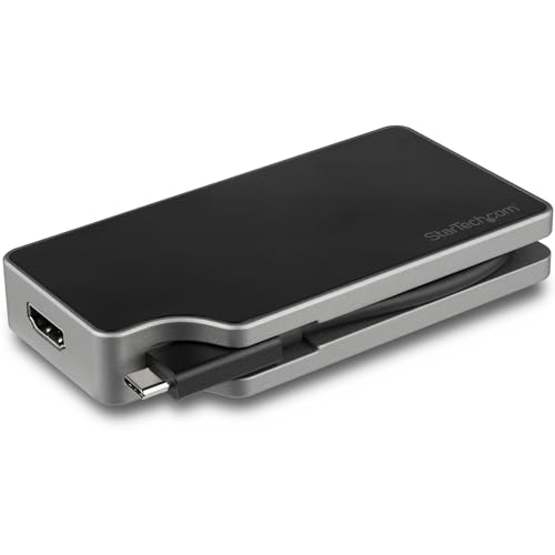 Startech.Com Adatattore Multiporta Video USB-C, 4 in 1. Power Delivery 95W, Cavo Avvolgnente, Convertitore USB Tipo C, Grigio Siderale