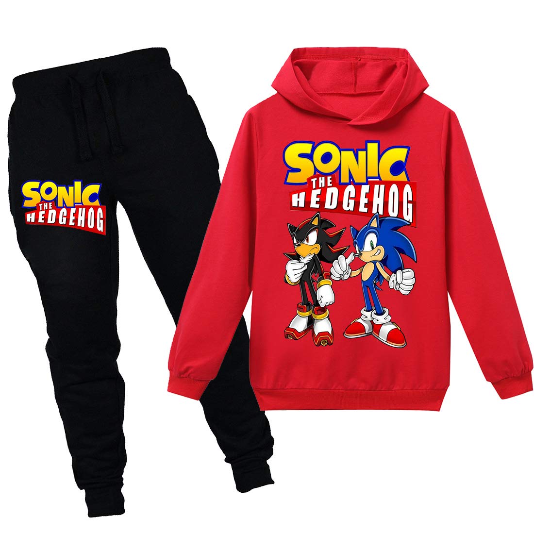 Sonic Hoodie und Hose Sportbekleidung Jungen Trainingsanzug Mädchen Niedlich Cartoon Prints The Hedgehog Kostüm Pullover, Rot1, 7-8 Jahre