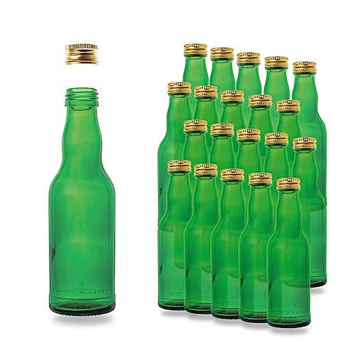 Flaschenbauer - 20 Leere kleine Kropfhals Glasflaschen in Grün mit Schraubverschluss 200 ml zum selbst Befüllen als Saftflaschen, Sirupflaschen, Likörflaschen - mit 28 MCA Verschluss