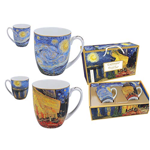 CARMANI - Vincent Van Gogh "Starry Night and Cafe Terrace at Night", Porzellanbecher, 450 ml, 2 Stück