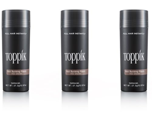 3 x TOPPIK 27,5 g. Haarverdichter Streuhaar Schütthaar Hair Fibers Microhairs, Farbton:Mittelbraun (Medium Brown)