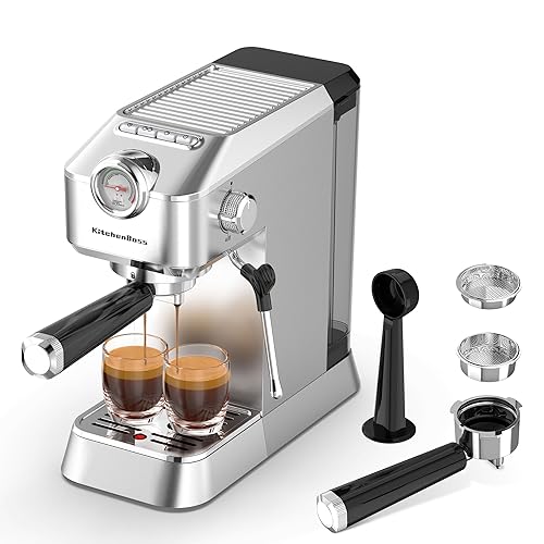 KithenBoss Professionelle Siebträgermaschine Espressomaschine Siebträger: Espresso Siebträgermaschine mit Milchaufschäumer, Siebträger Kaffeemaschine 20 Bar, Espressomaschinen mit 1.2L Wassertank